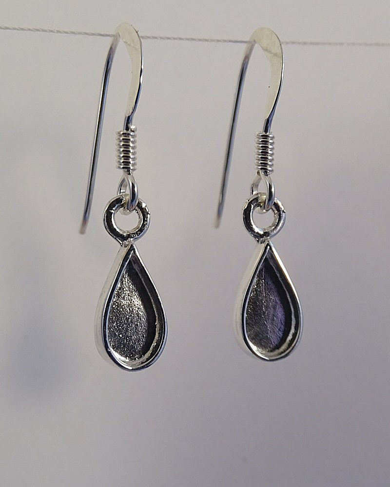 Silver Drop Earrings To Fit Pear Shaped Stone Or Resin