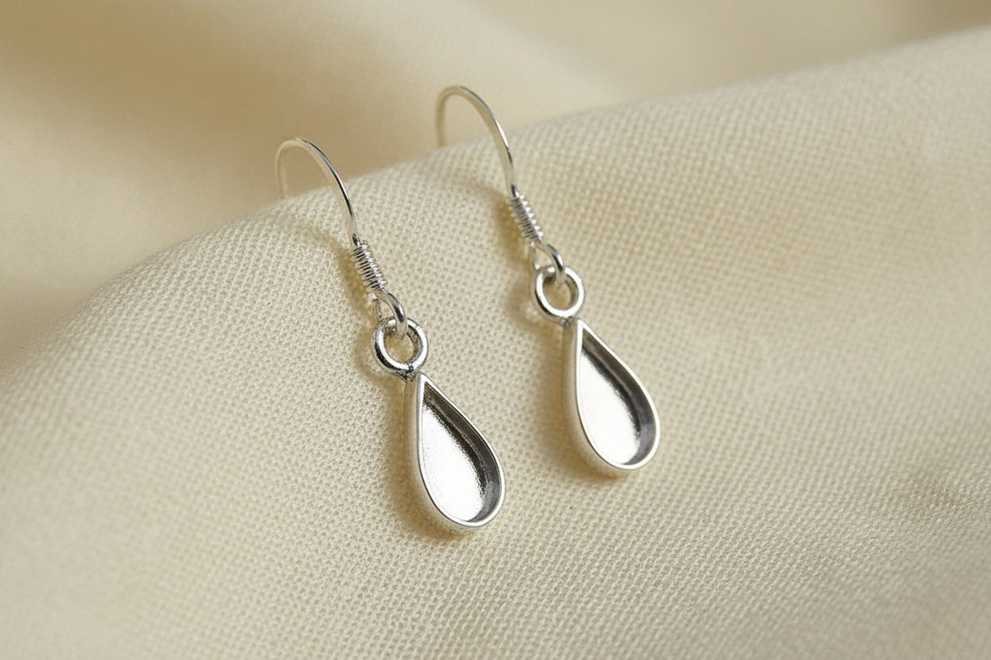 Silver Drop Earrings To Fit Pear Shaped Stone Or Resin