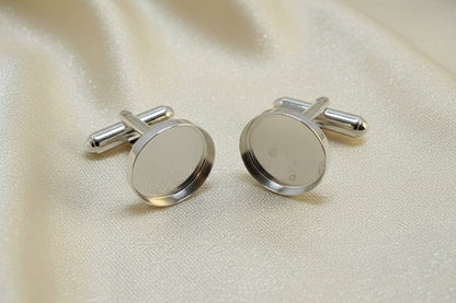 Silver Collet Bezel Cufflinks to take 14mm Cabochon Or Resin