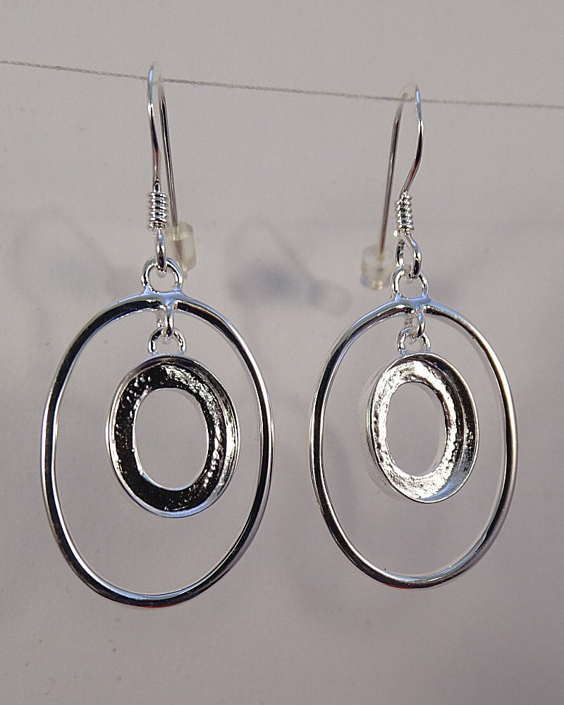 Solid Silver Swinging Drop Earring Setting For 10x8