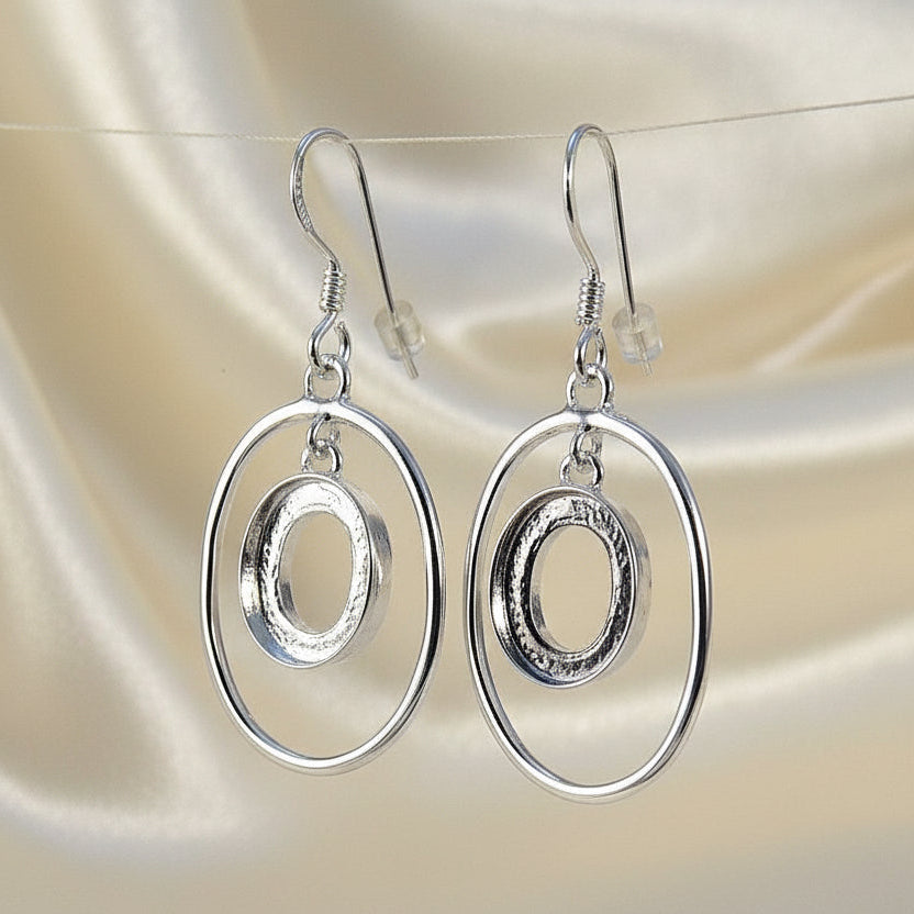 Solid Silver Swinging Drop Earring Setting For 10x8