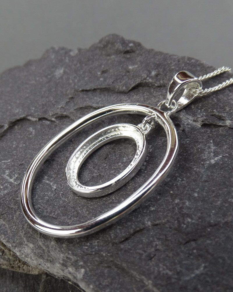 Solid Silver 14x10swinging Cabochon Hoop Pendant Setting