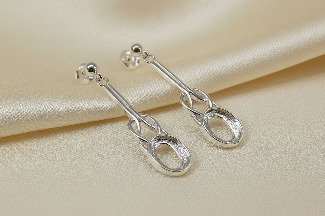 Silver Celtic Drop Earring For 8x6 Stones