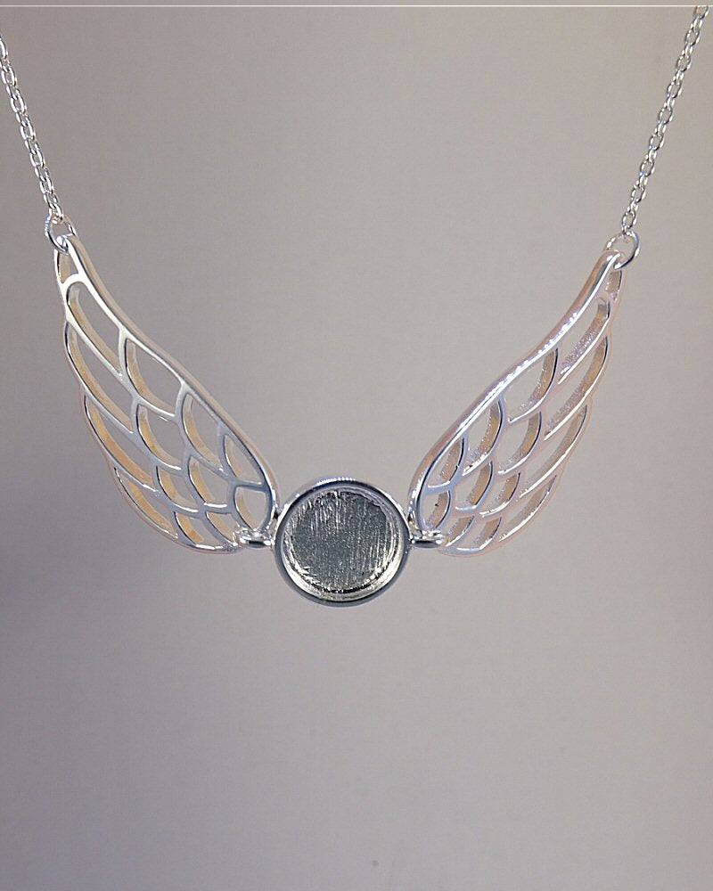 silver angel wings necklace to fit cabochon or resin