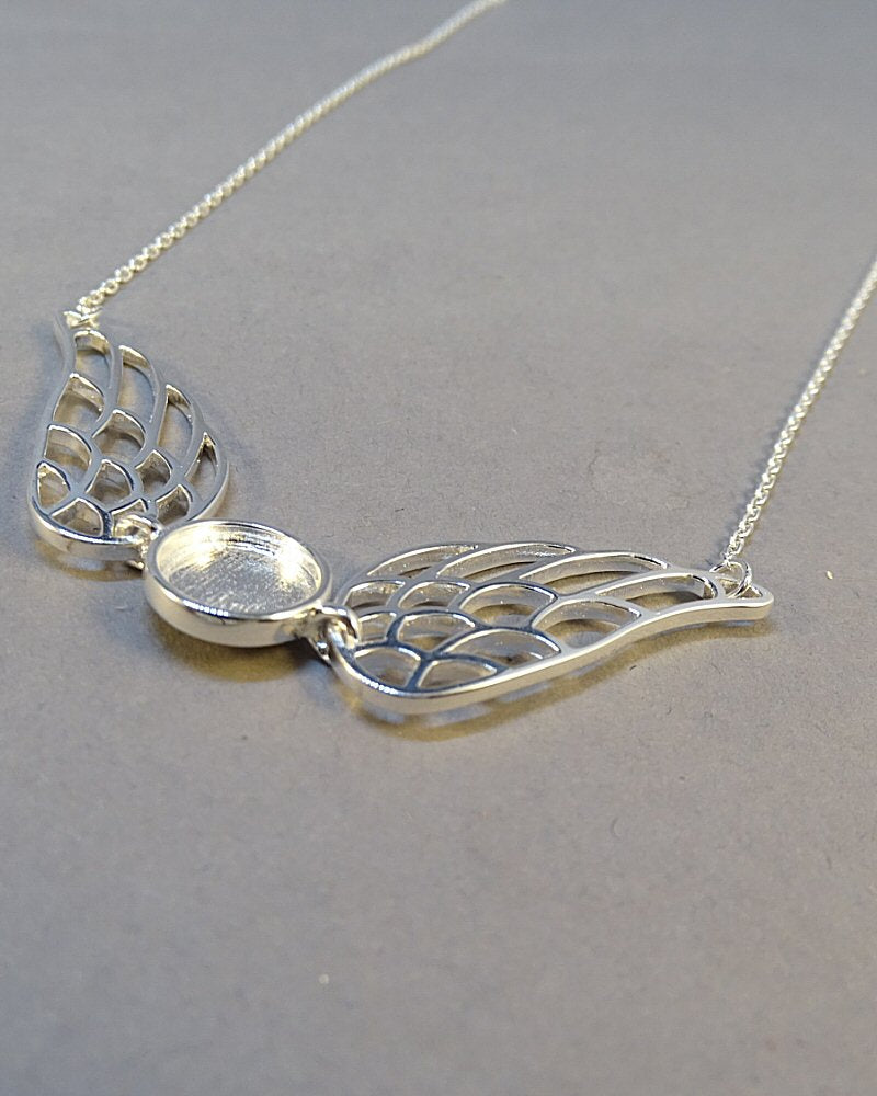 Solid Silver Angel Wing Necklace Suitable For A Cabochons Or Resin