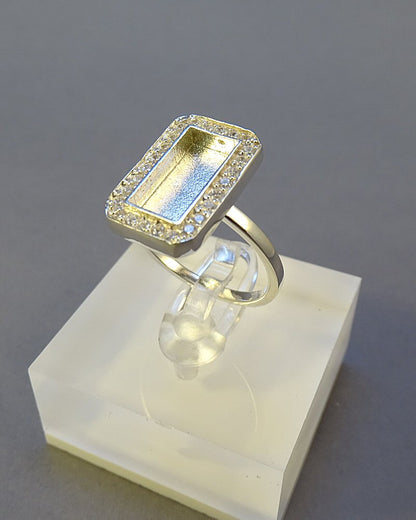 Stunning Silver Rectangular CZ set Ring For Resin Or Stones
