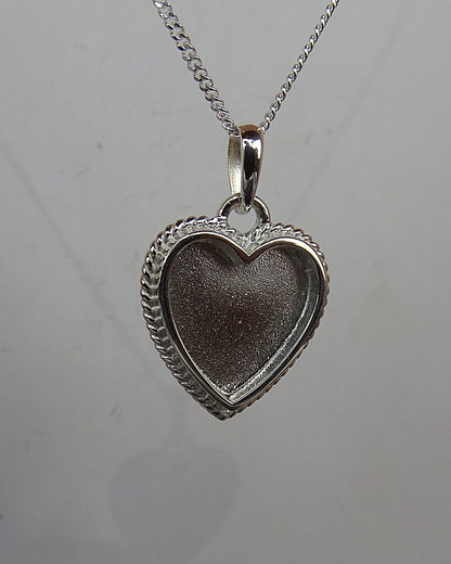 Solid Silver Rope Edge Heart Pendant Suitable For Resin