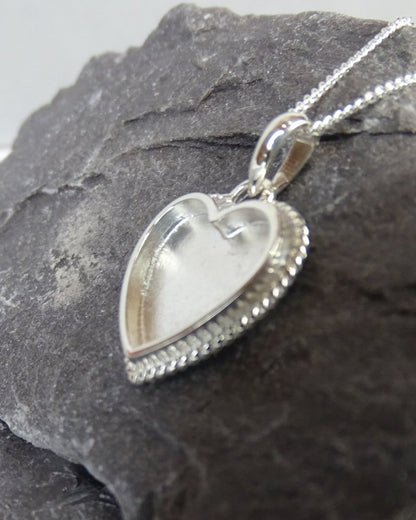 Solid Silver Rope Edge Heart Pendant Suitable For Resin