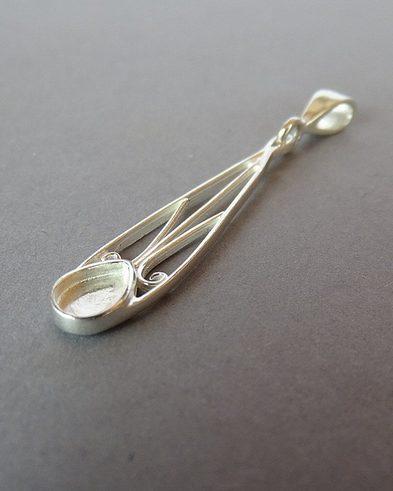 Solid Silver Drop Pendant For Stones Or Resin