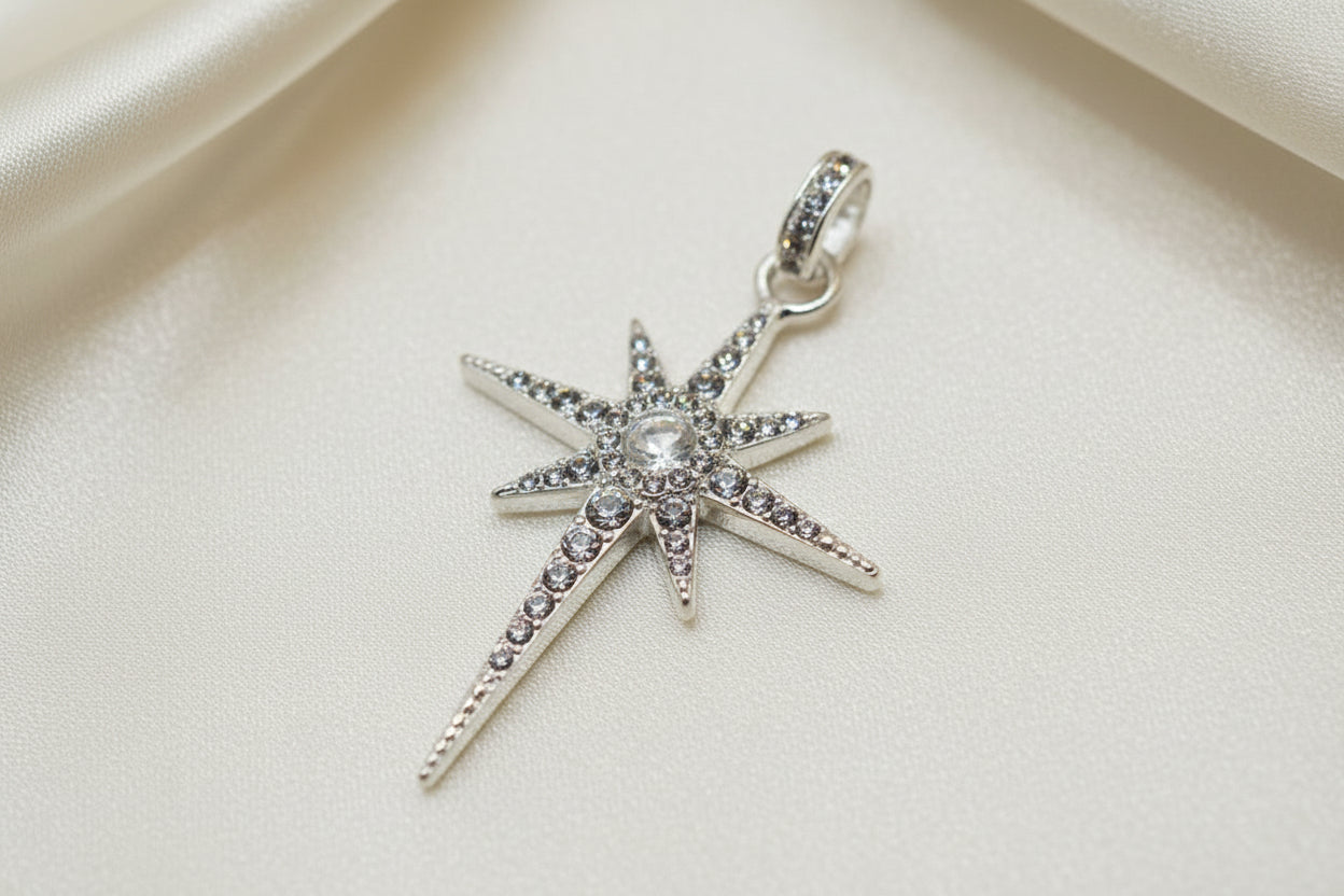 Silver Star Pendant With CZ To Fit 4mm