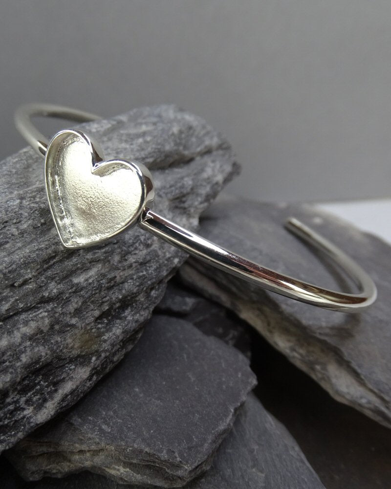 Silver Solid Back Heart Bangle Setting Great with Resin