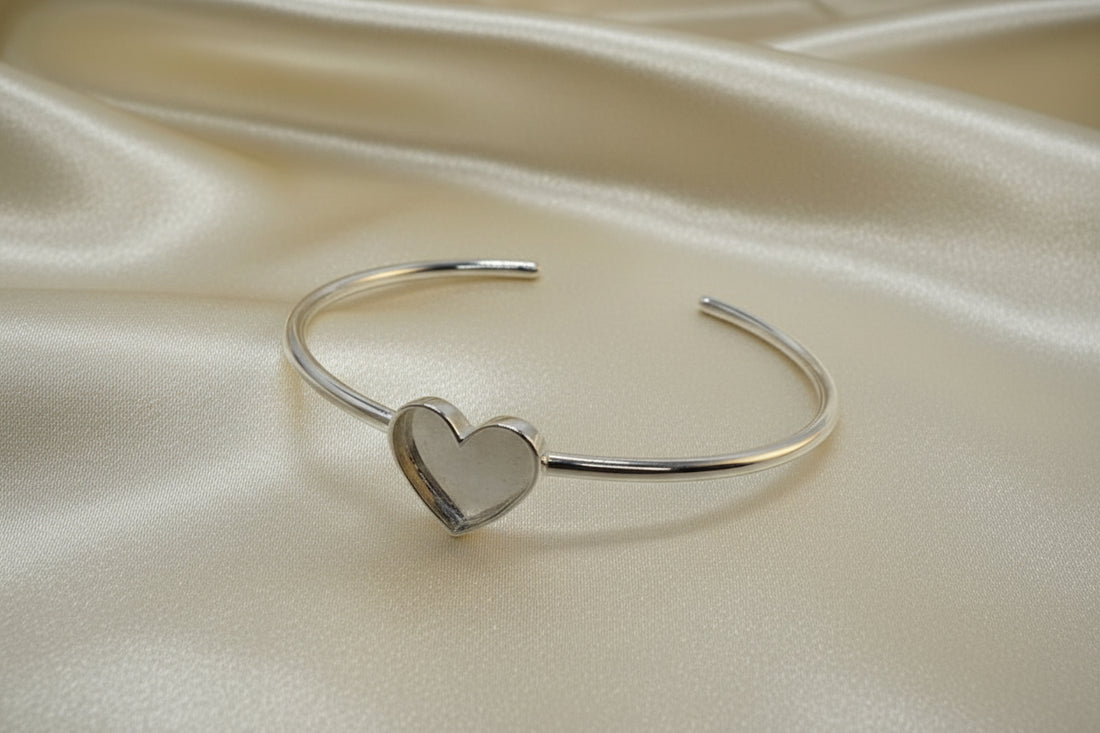 Silver Solid Back Heart Bangle Setting Great with Resin