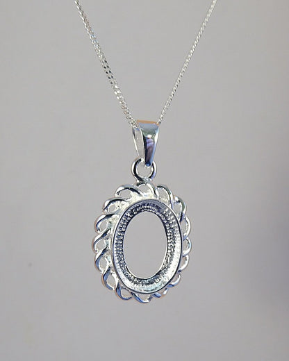 Scroll Edge Silver Pendant Setting For 14x10 Cabochons