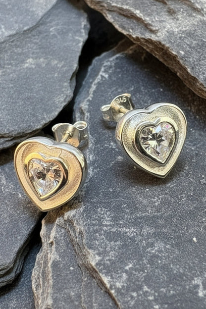 Solid Silver Heart CZ Earrings Perfect For Resin