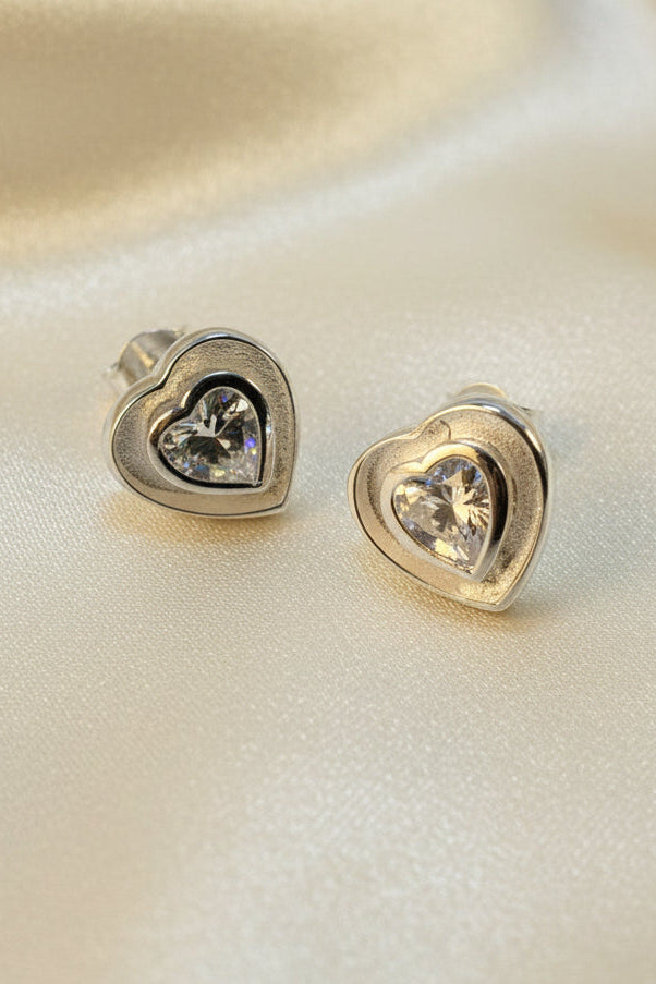 Solid Silver Heart CZ Earrings Perfect For Resin