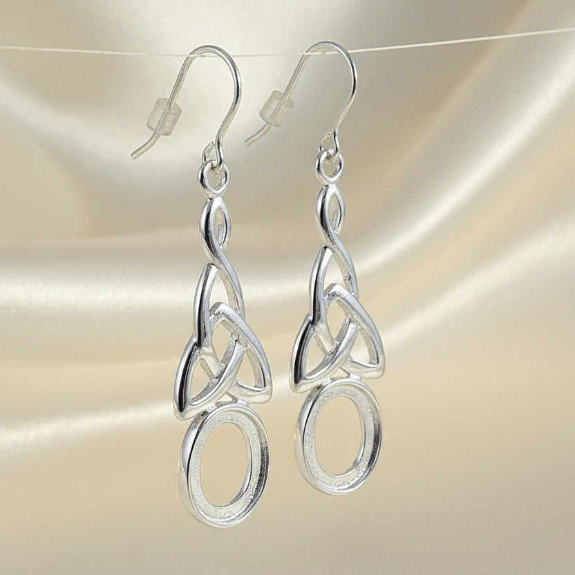 Silver Celtic Drop Earring Mounts For 10x8 Cabochon