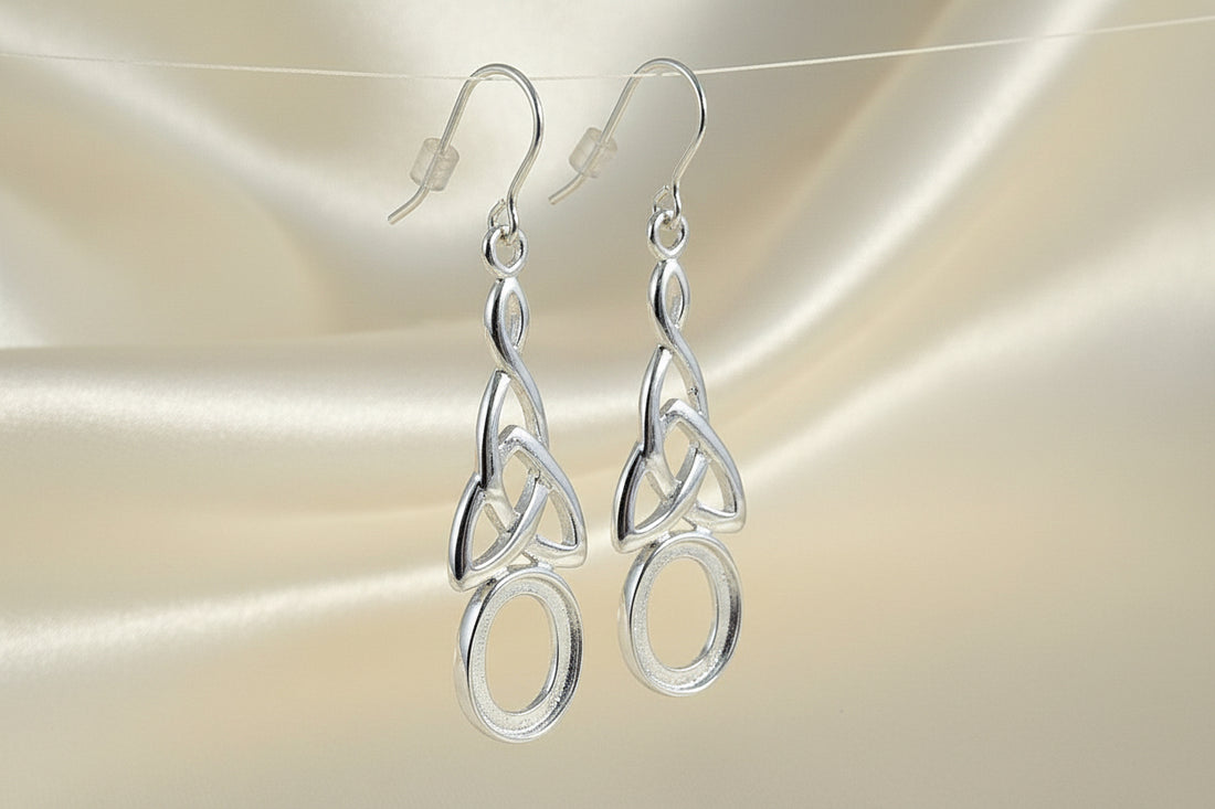 Silver Celtic Drop Earring Mounts For 10x8 Cabochon