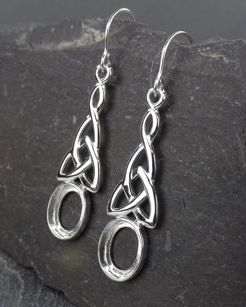 Silver Celtic Drop Earring Mounts For 10x8 Cabochon