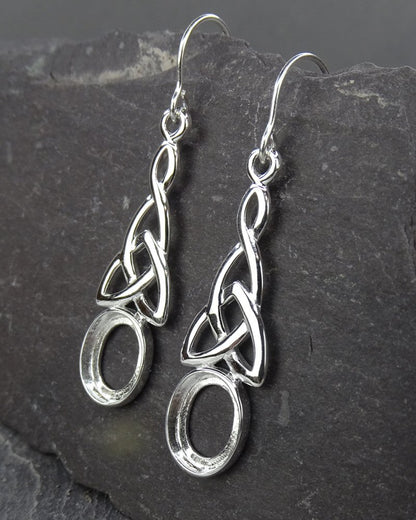 Silver Celtic Drop Earring Mounts For 10x8 Cabochon