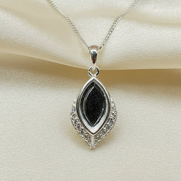 Solid silver marquise pendant blank with cz for resin