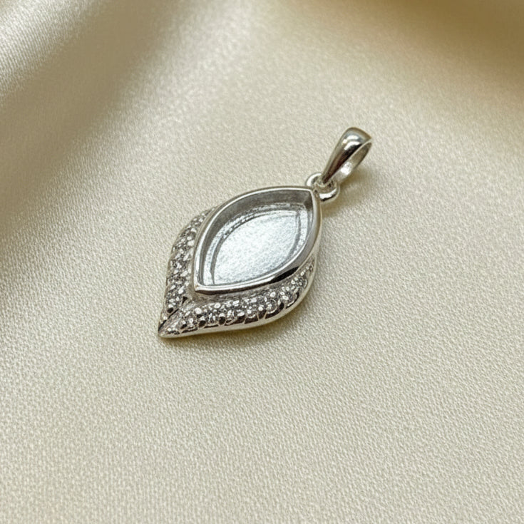 Solid silver marquise pendant blank with cz for resin