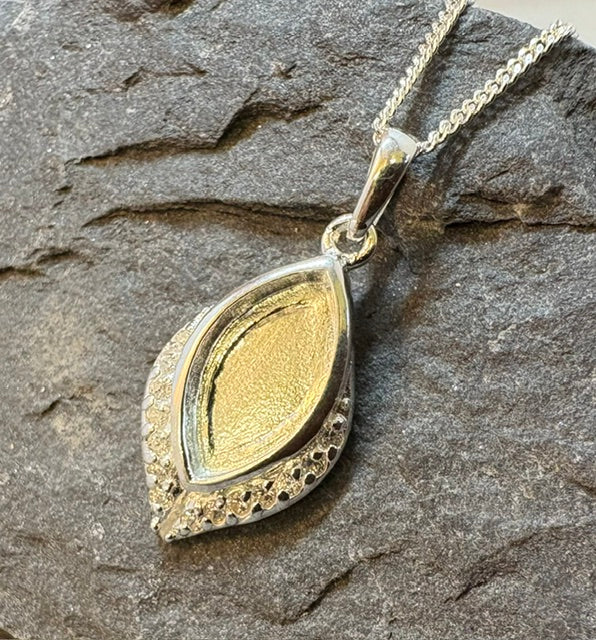 Solid silver marquise pendant blank with cz for resin