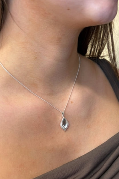 Solid silver marquise pendant blank with cz for resin