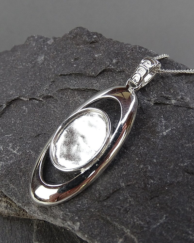 14x10 Silver Hoop Pendant for Resin or Gemstone