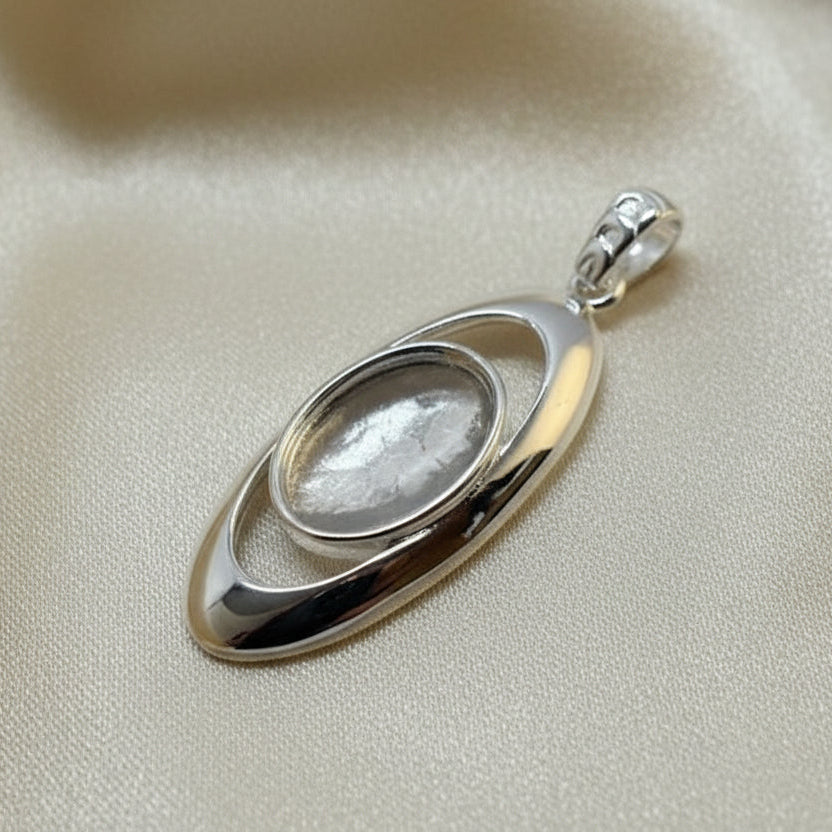 14x10 Silver Hoop Pendant for Resin or Gemstone