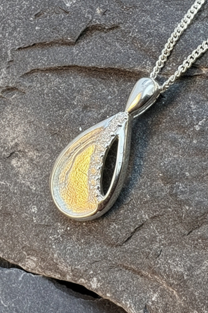 Solid silver teardrop shape pendant blank suitable for resin