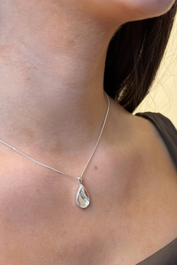 Solid silver teardrop shape pendant blank suitable for resin