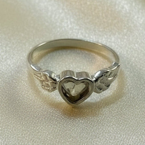 Solid silver winged heart ring blank for resin