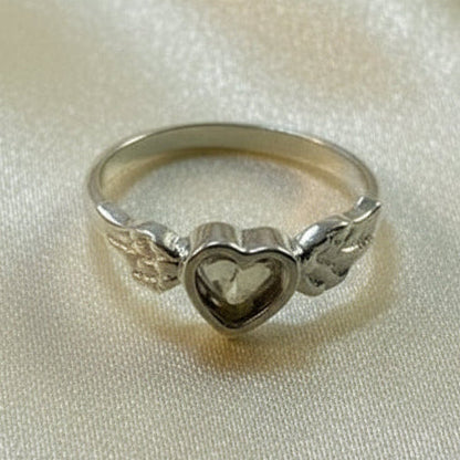 Solid silver winged heart ring blank for resin