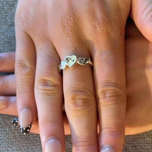 Solid silver winged heart ring blank for resin