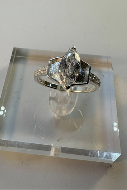 Solid silver 925 ring blank with marquise cz specially for resin