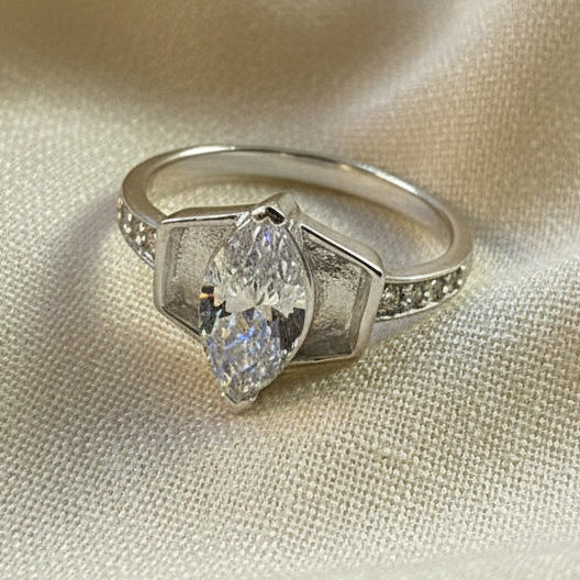 Solid silver 925 ring blank with marquise cz specially for resin