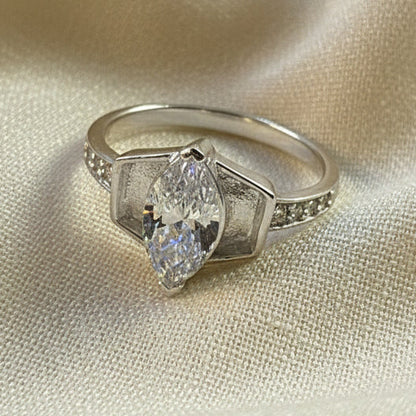 Solid silver 925 ring blank with marquise cz specially for resin