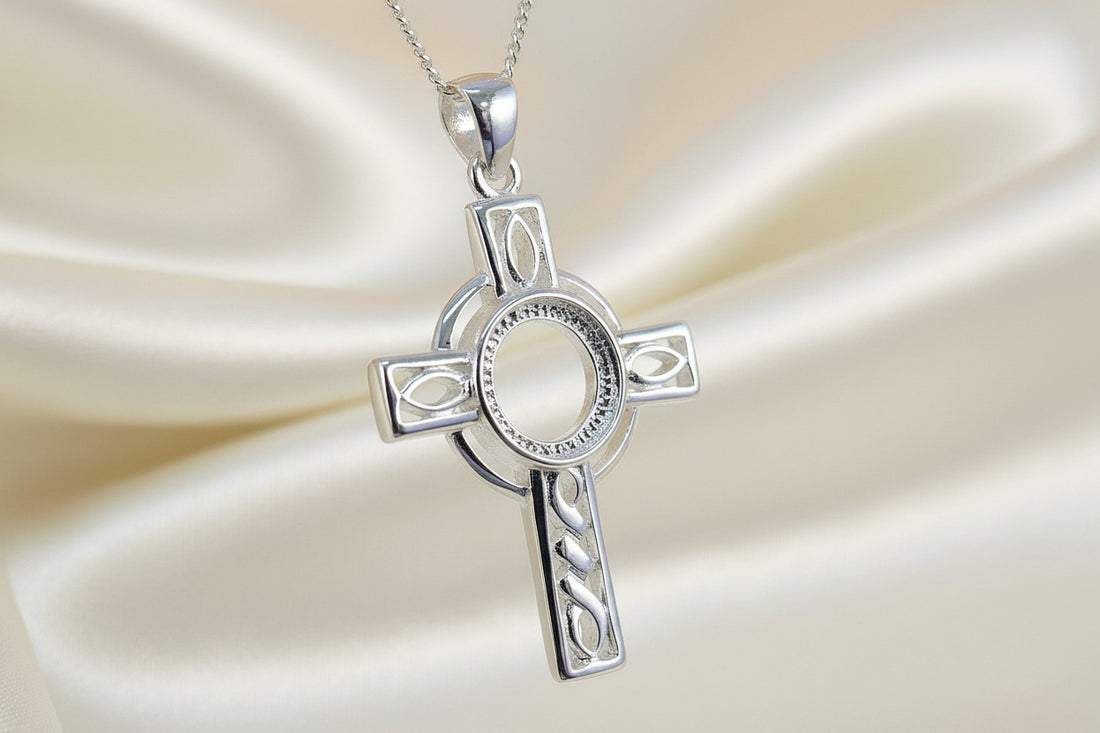 Silver celtic Cross Cabochon Setting For 8mm Stone