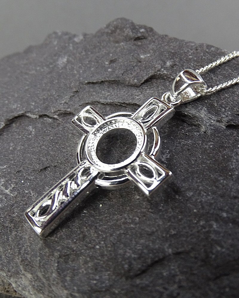 Silver celtic Cross Cabochon Setting For 8mm Stone