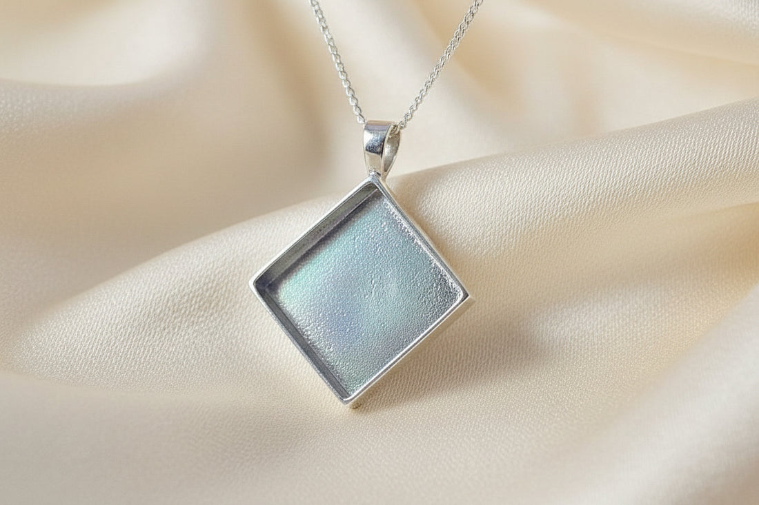 Silver square solid back pendant