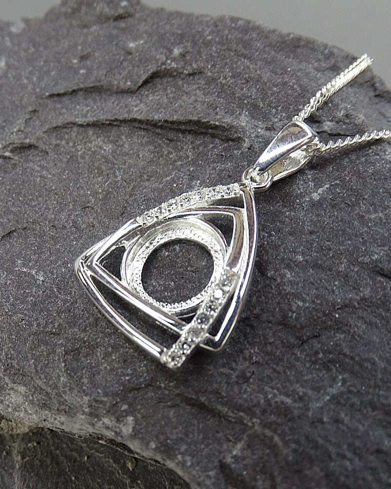 Modern Silver 925 Pendant Mount For 8mm With CZ