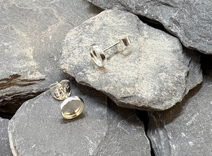 Heavy Silver Collet Style Earstud Round For Cabochon