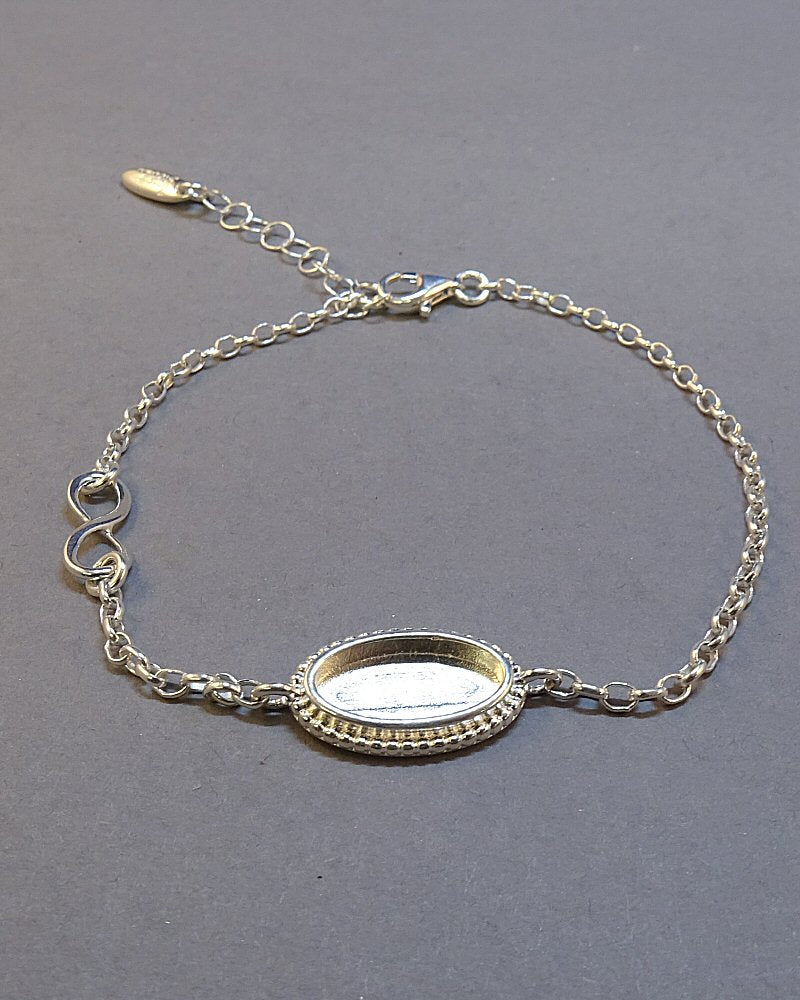 Solid silver Bracelet To Fit 12x7 Cabochon Or Resin