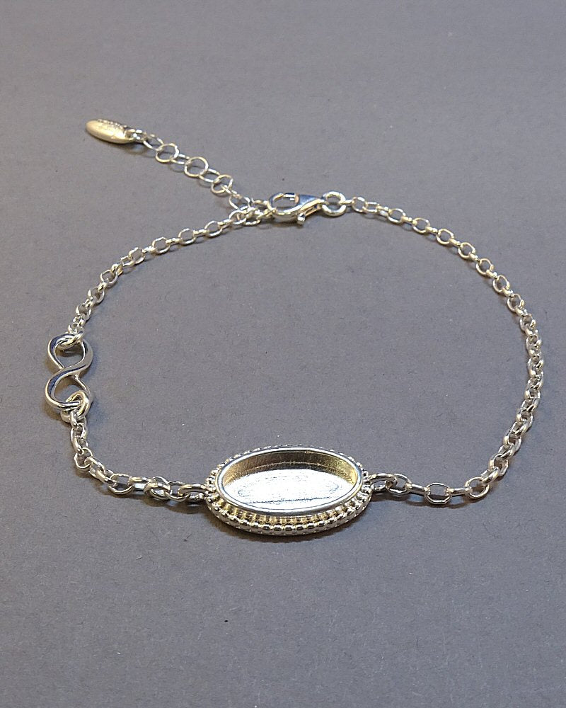 Solid silver Bracelet To Fit 12x7 Cabochon Or Resin