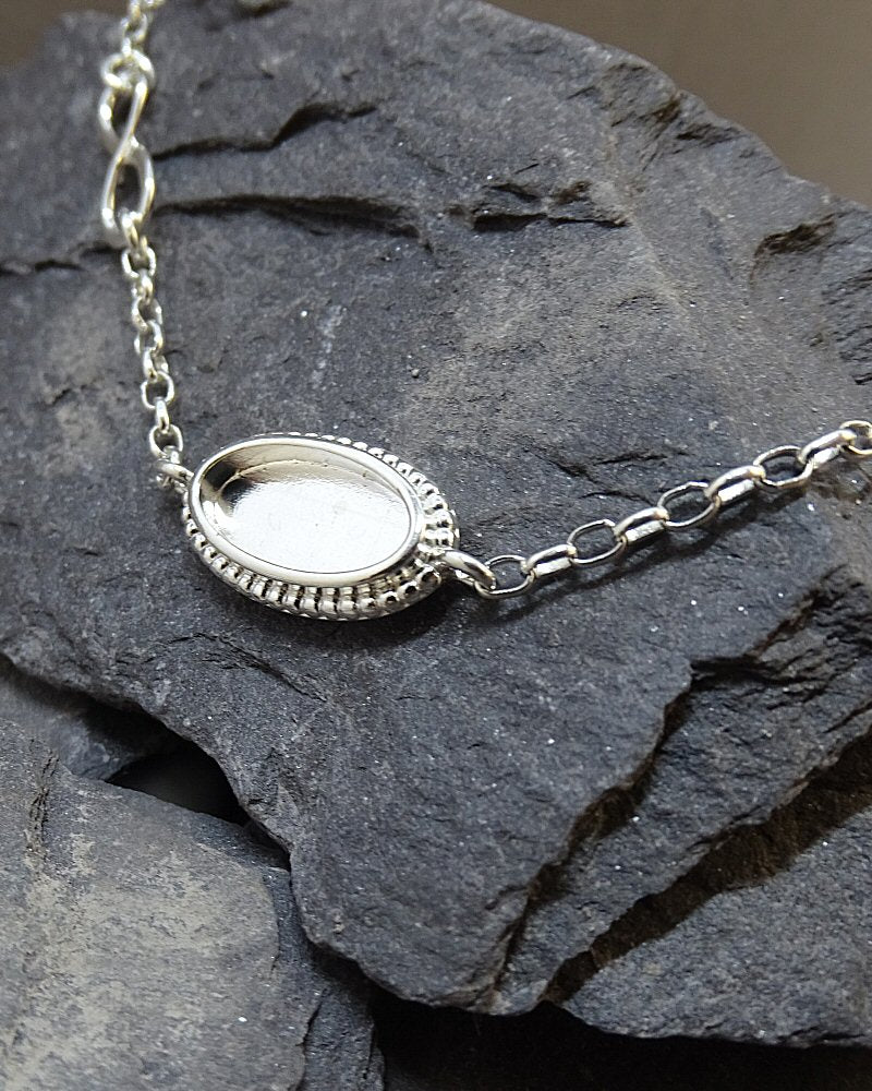 Solid silver Bracelet To Fit 12x7 Cabochon Or Resin