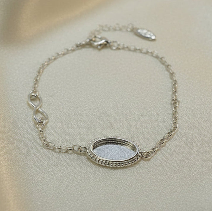 Solid silver Bracelet To Fit 12x7 Cabochon Or Resin