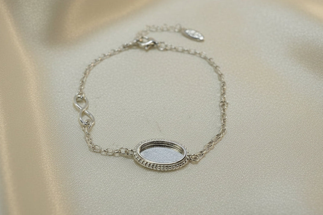 Solid silver Bracelet To Fit 12x7 Cabochon Or Resin