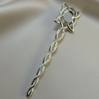 Solid silver Celtic kilt pin for 8x6 cabochon or resin