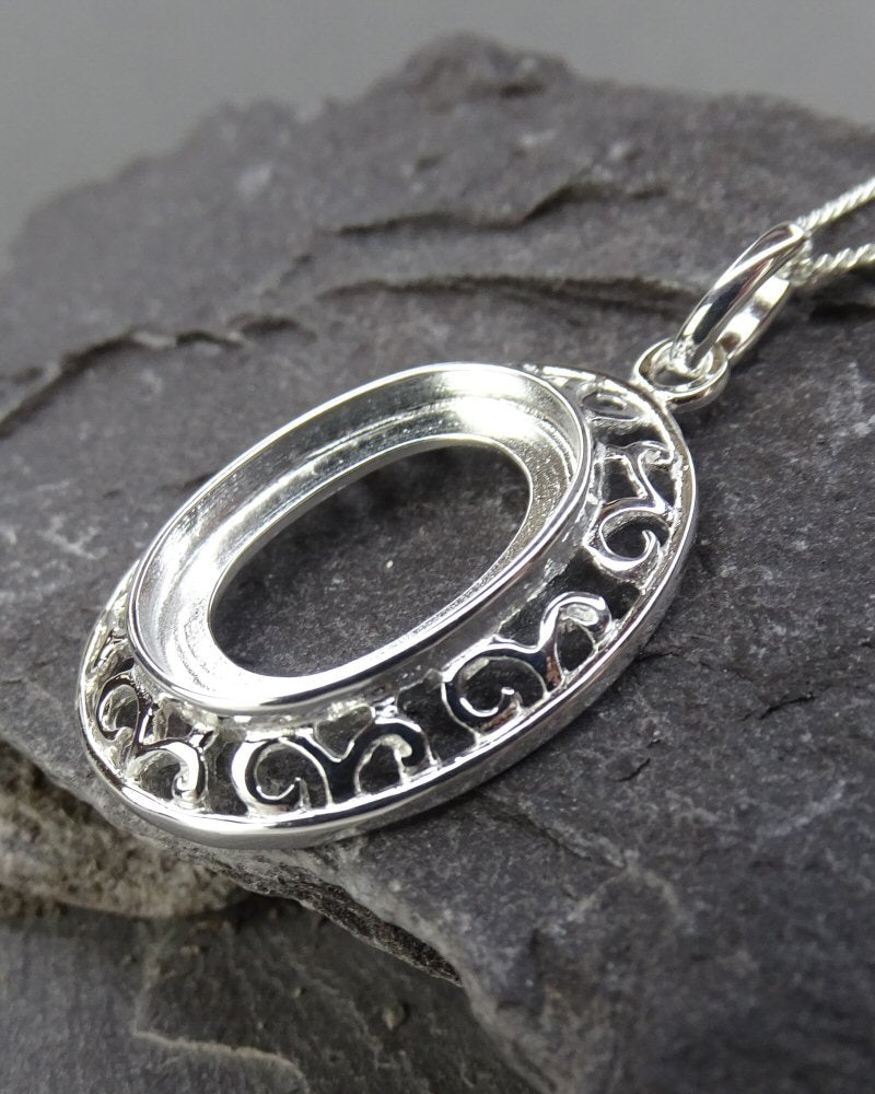 Silver Jewellery Pendant Setting To Fit 18x13 Stone