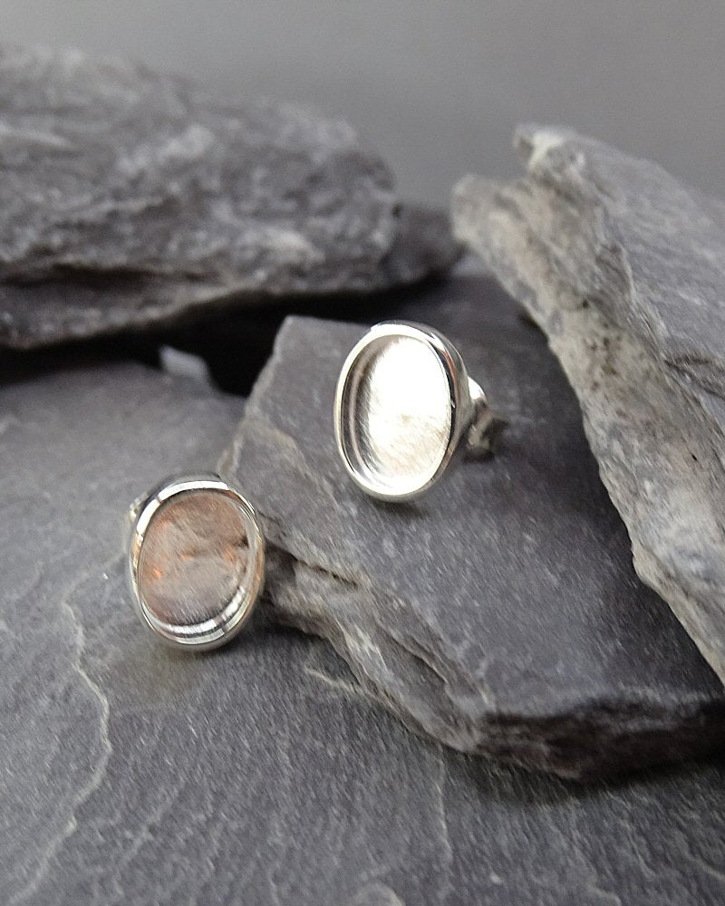 Silver Cup Ear Stud For Cabochon Or Resin